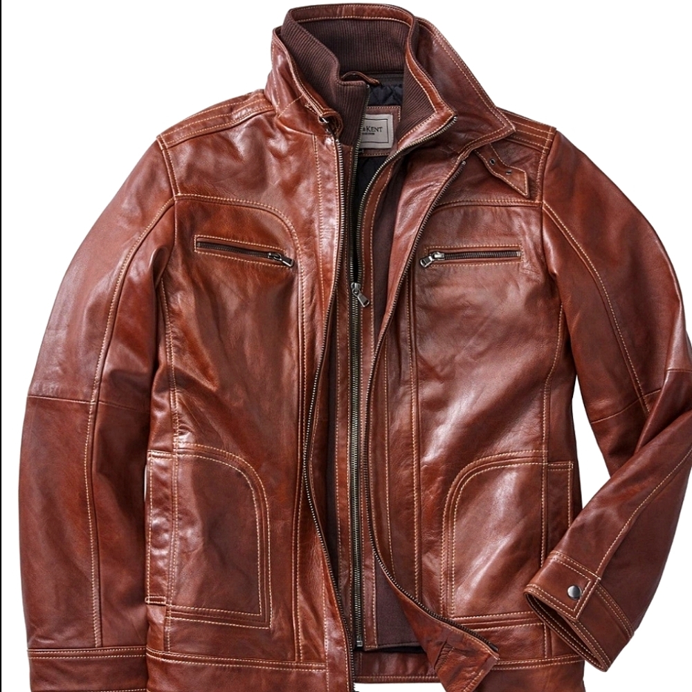 Overland Bomber Moto Sheepskin Lambskin Leather Jacket 2XL